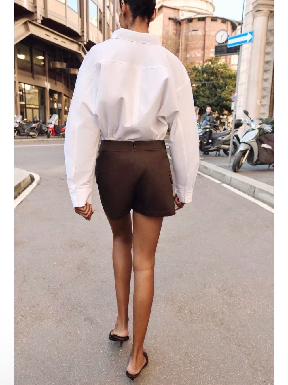 Zara Dark Brown Asymmetric Wrap Skort with Button Detail - Medium - Picture 3 of 5